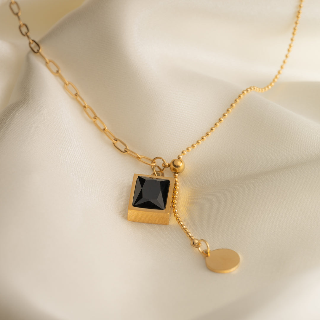 Black Gem Square Necklace