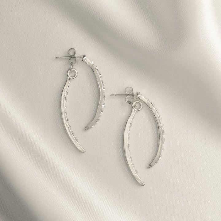 Cross Curved Crystal Earrings