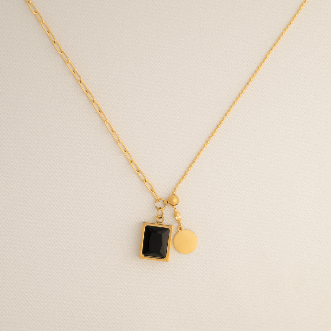 Black Gem Square Necklace