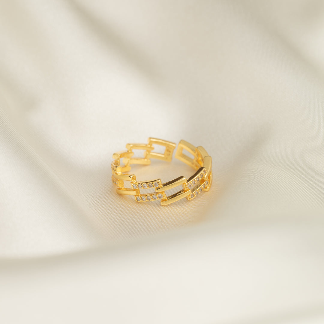 Delicate Square Staggered Open Ring